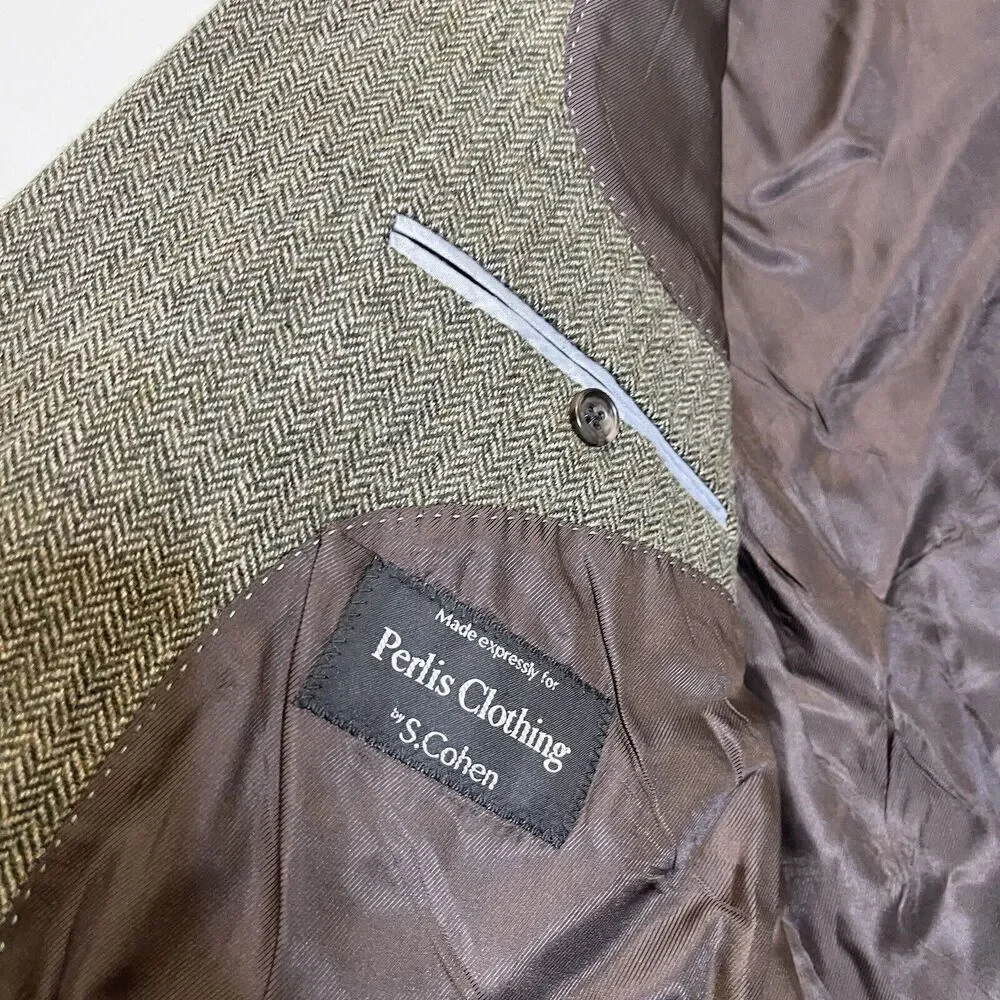 Lanificio di Pray 48R Blazer Sport Coat S.‎ Cohen Perlis Brown Wool Cashmere